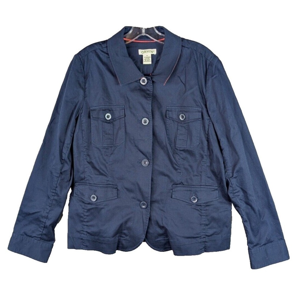 Orvis Barn Jacket Womens 16 Cotton Canvas Blue Chore Lined Utility Cabin Stretch - Picture 2 of 10